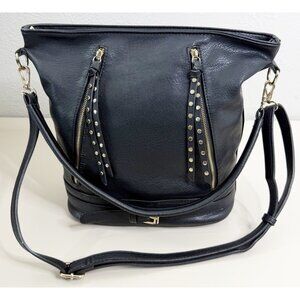 Madison West Black Textured Vegan Leather Convertible Bucket Shoulder Cross Bag